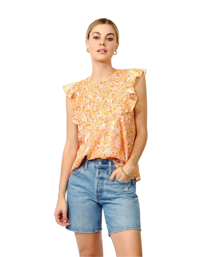 Greylin Wynni Textured Chiffon Ruffled Top in Mango