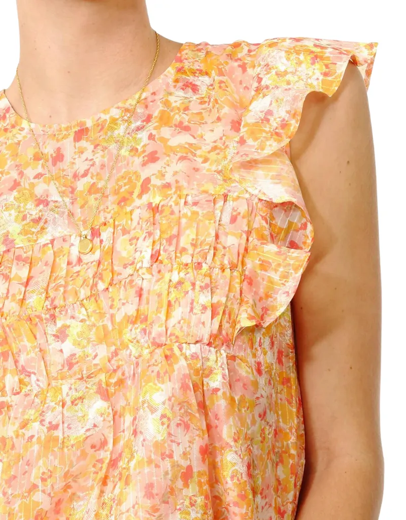 Greylin Wynni Textured Chiffon Ruffled Top in Mango