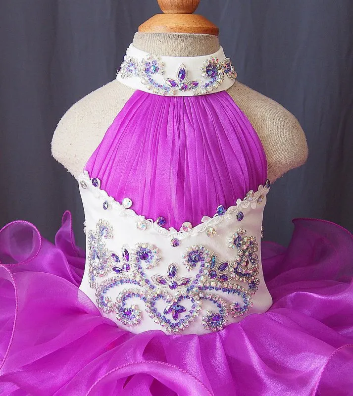 Halter Beaded Bodice Little Girl/Baby Miss/Baby Girl Cupcake Pageant Dress