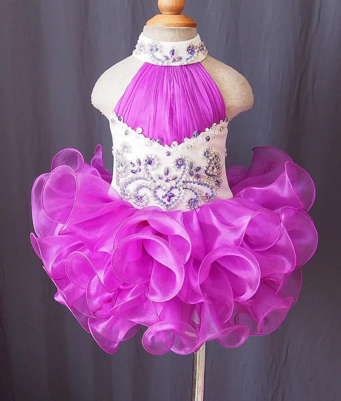 Halter Beaded Bodice Little Girl/Baby Miss/Baby Girl Cupcake Pageant Dress