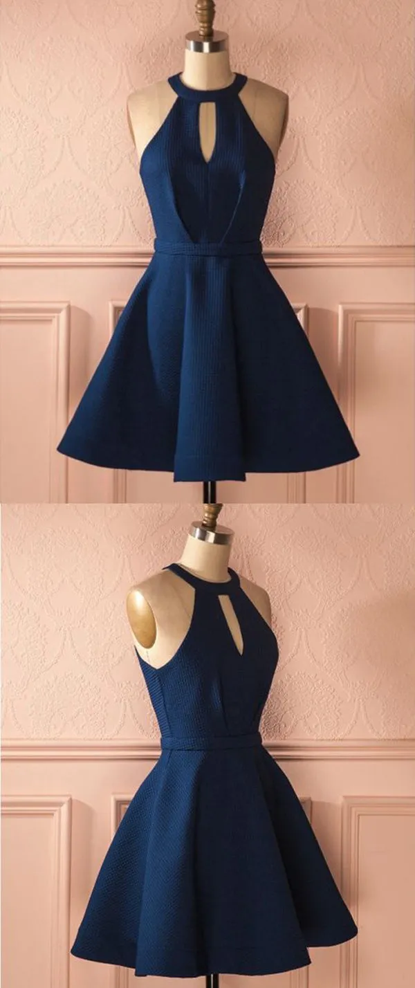 Halter Sleeveless Homecoming Dress,A Line Open Back Short Prom Dress, SH241