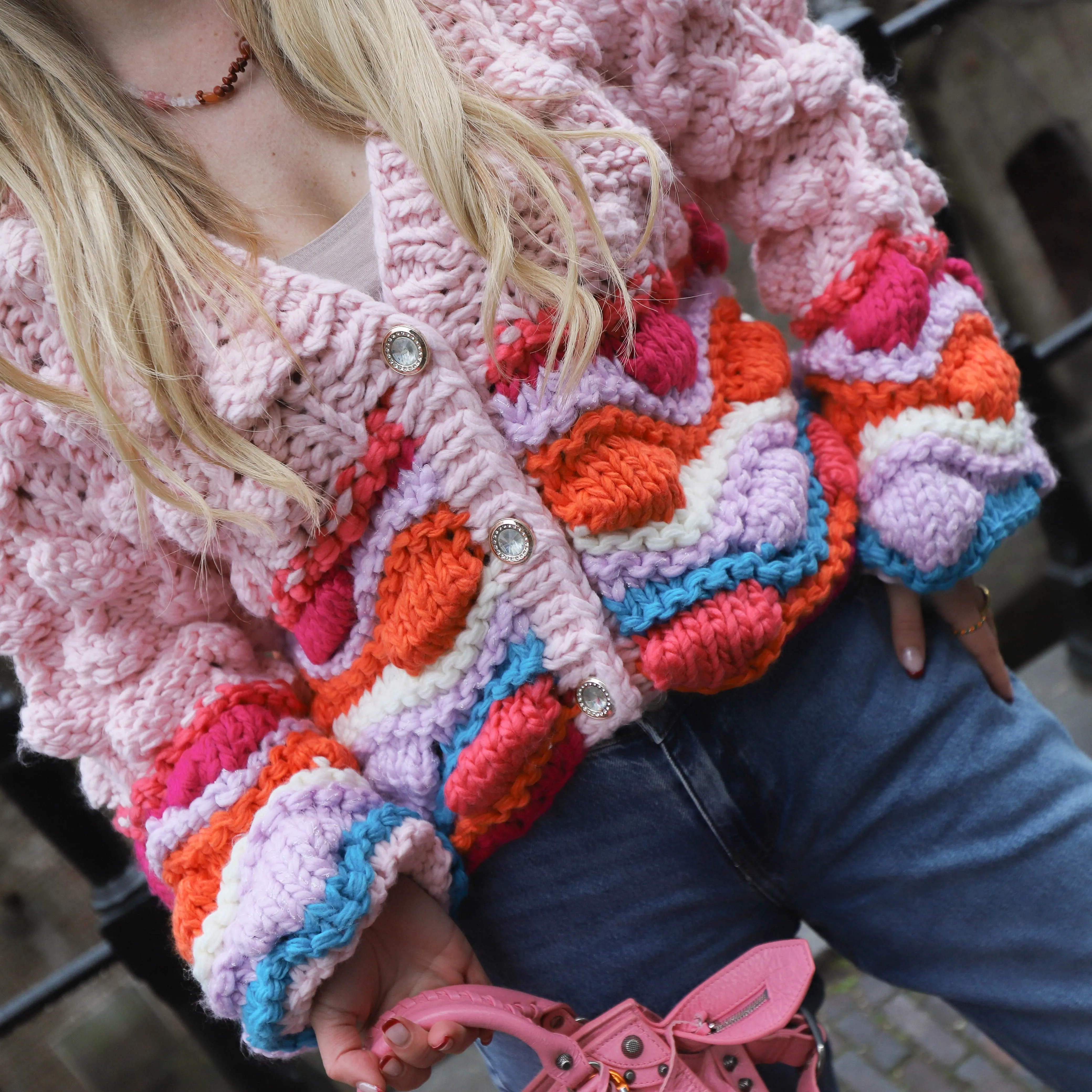Handmade cardigan pink waves