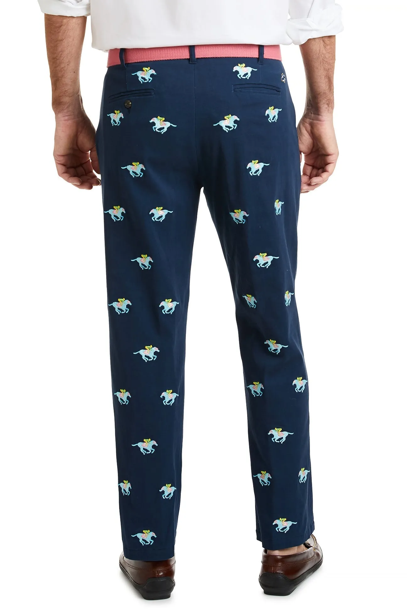 Harbor Pant Stretch Twill Nantucket Navy with Pastel Racing Horses