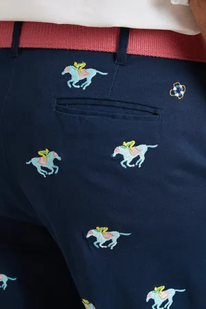 Harbor Pant Stretch Twill Nantucket Navy with Pastel Racing Horses