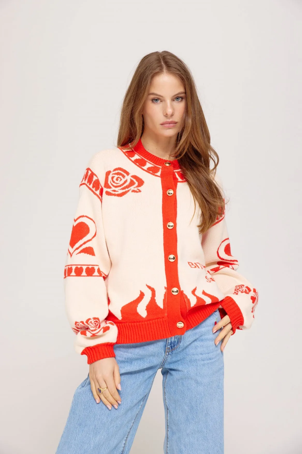 Harper & Yve Jazz cardigan ecru red