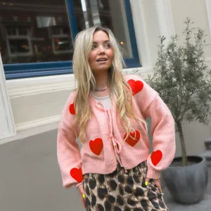 Hartjes vest strik roze