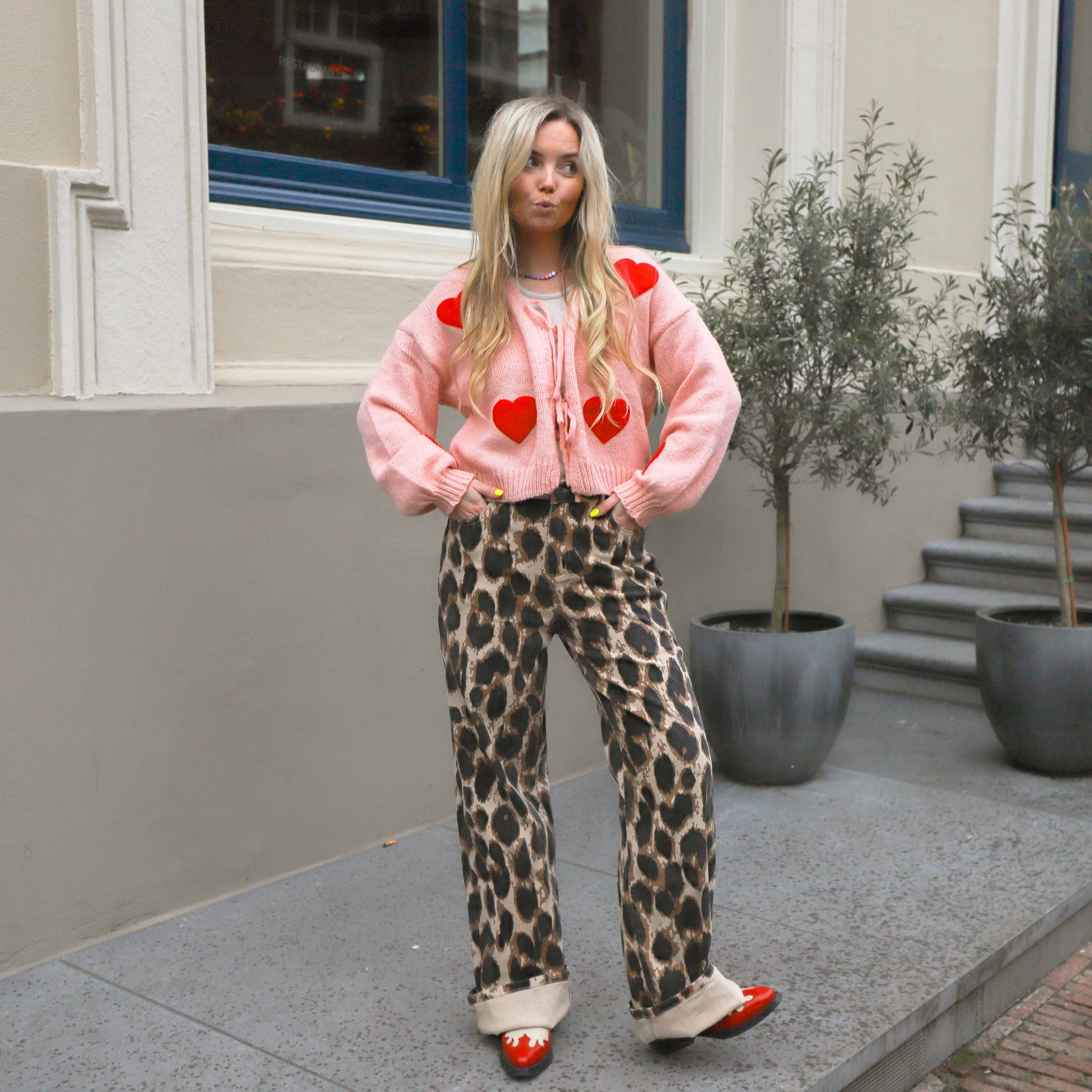 Hartjes vest strik roze