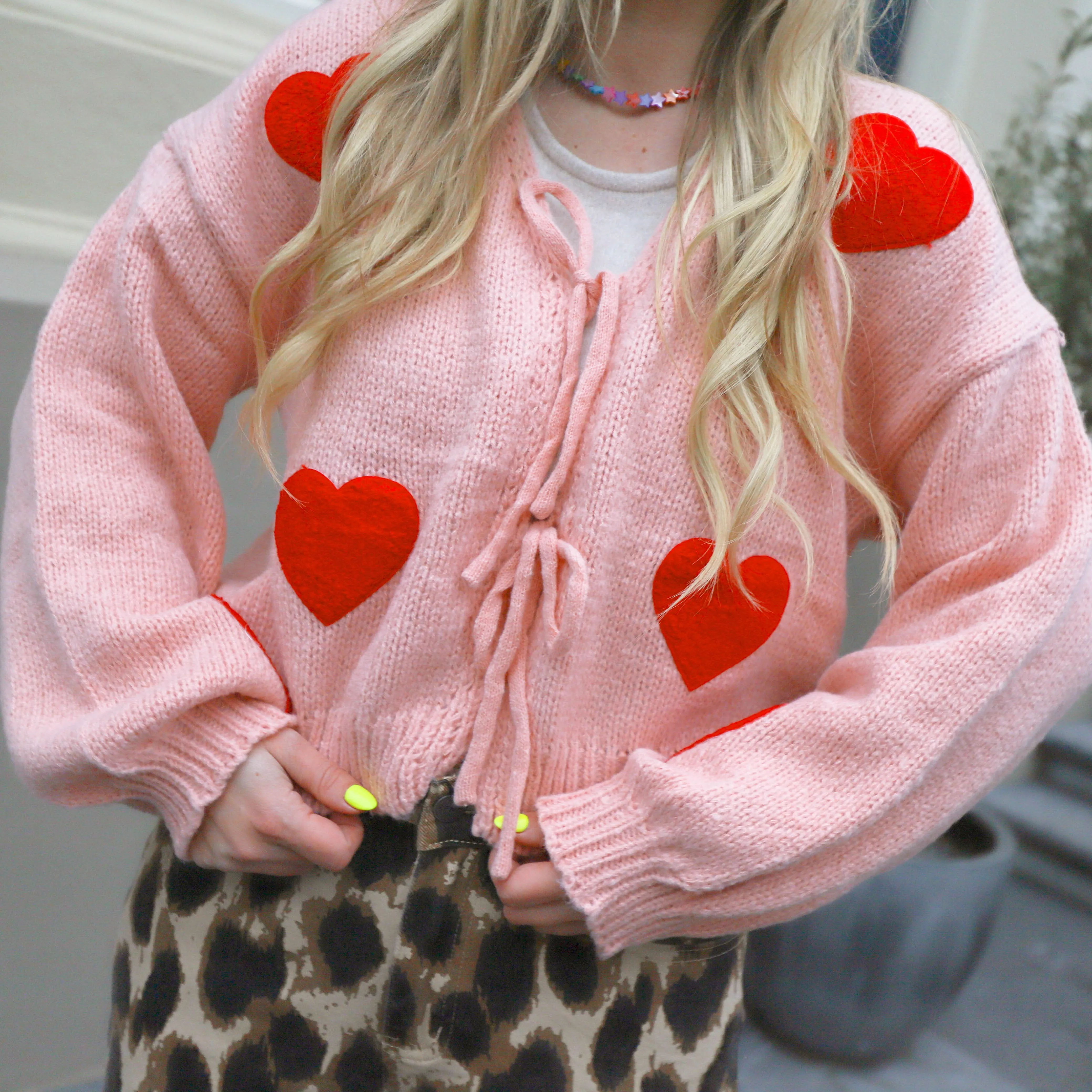 Hartjes vest strik roze