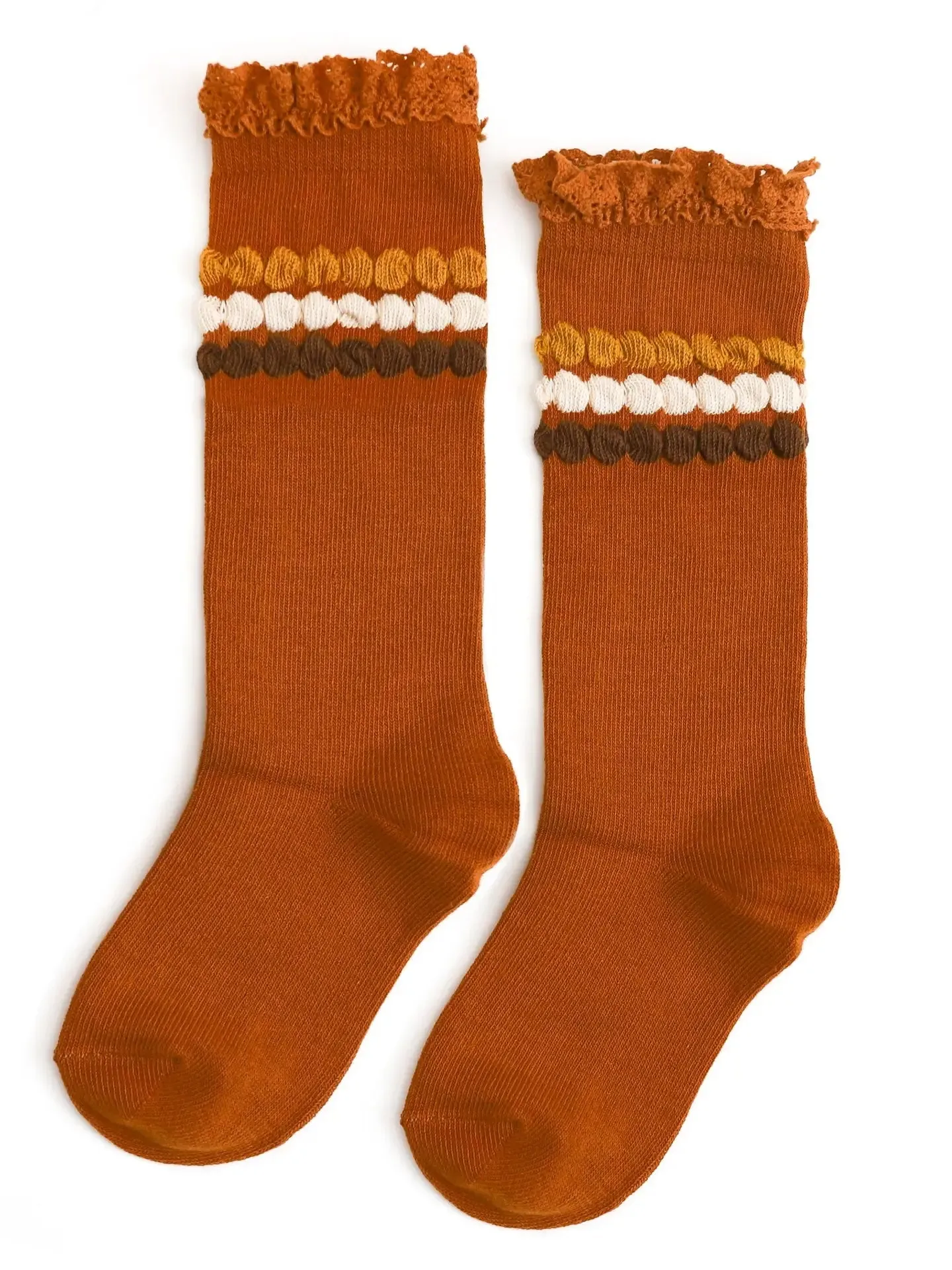 Harvest Bubble Stripe Lace Top Knee High Socks