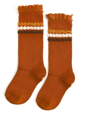Harvest Bubble Stripe Lace Top Knee High Socks