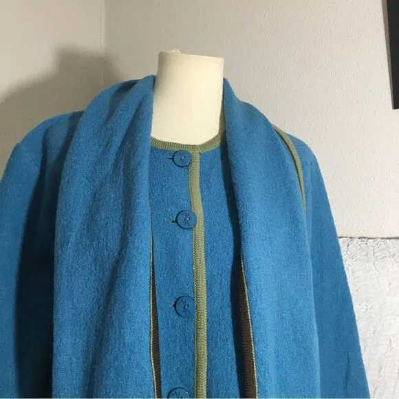 Hearts of Palm 100% Wool Blue Fringed Sweater Size Large