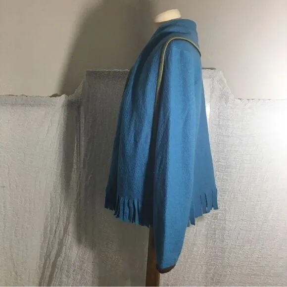 Hearts of Palm 100% Wool Blue Fringed Sweater Size Large