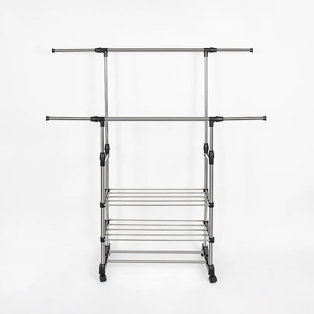 Heavy Duty Commercial Garment Rack Double Bar Rolling Collapsible Clothing Shelf