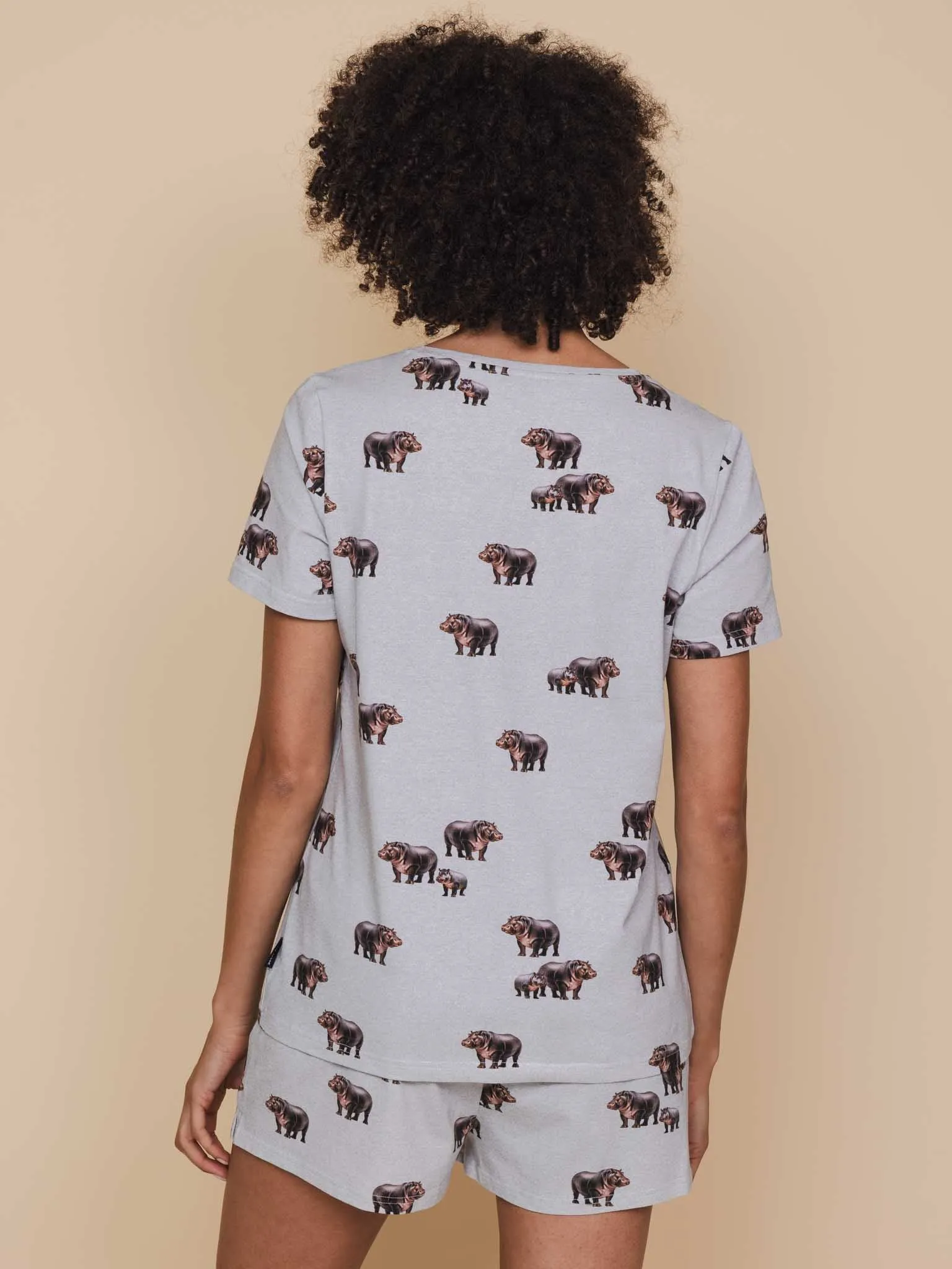 Hippos V-neck T-shirt en Shorts set Dames