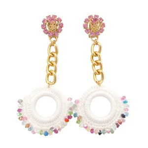 Hot pink and rainbow crystal earrings