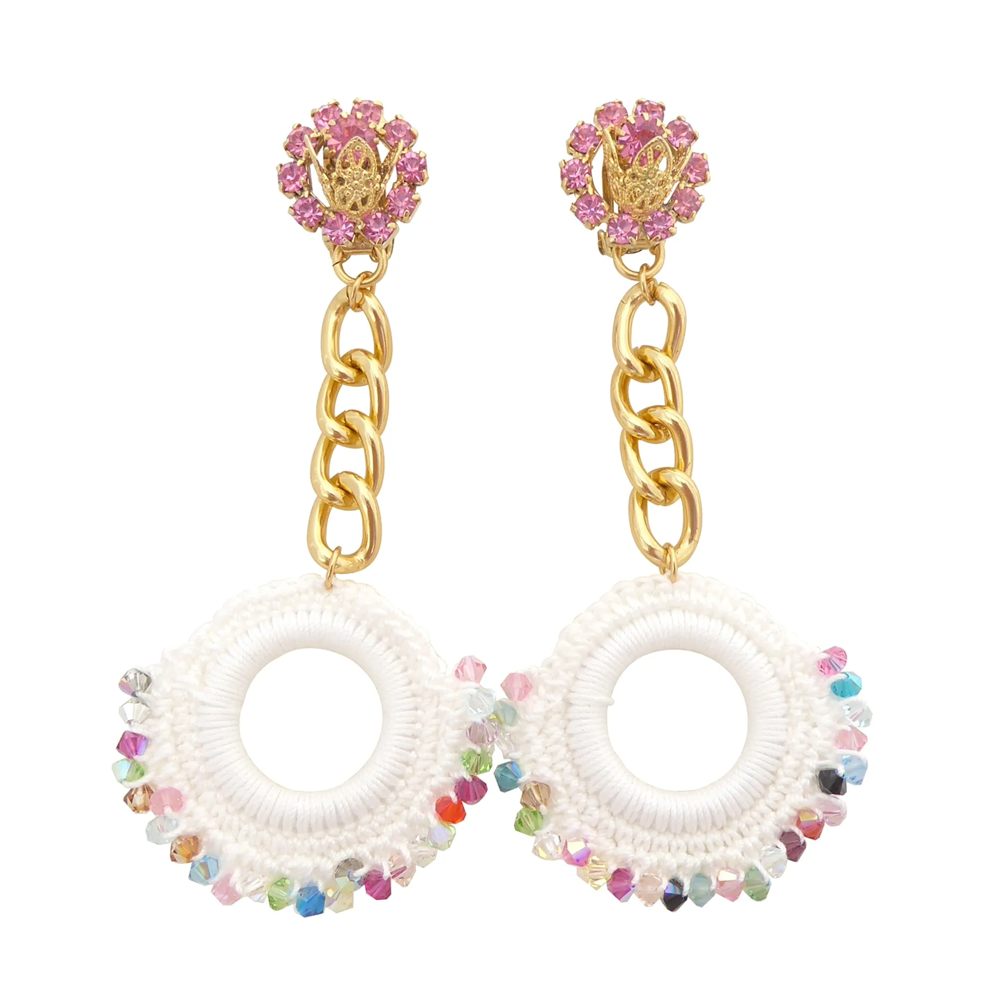 Hot pink and rainbow crystal earrings