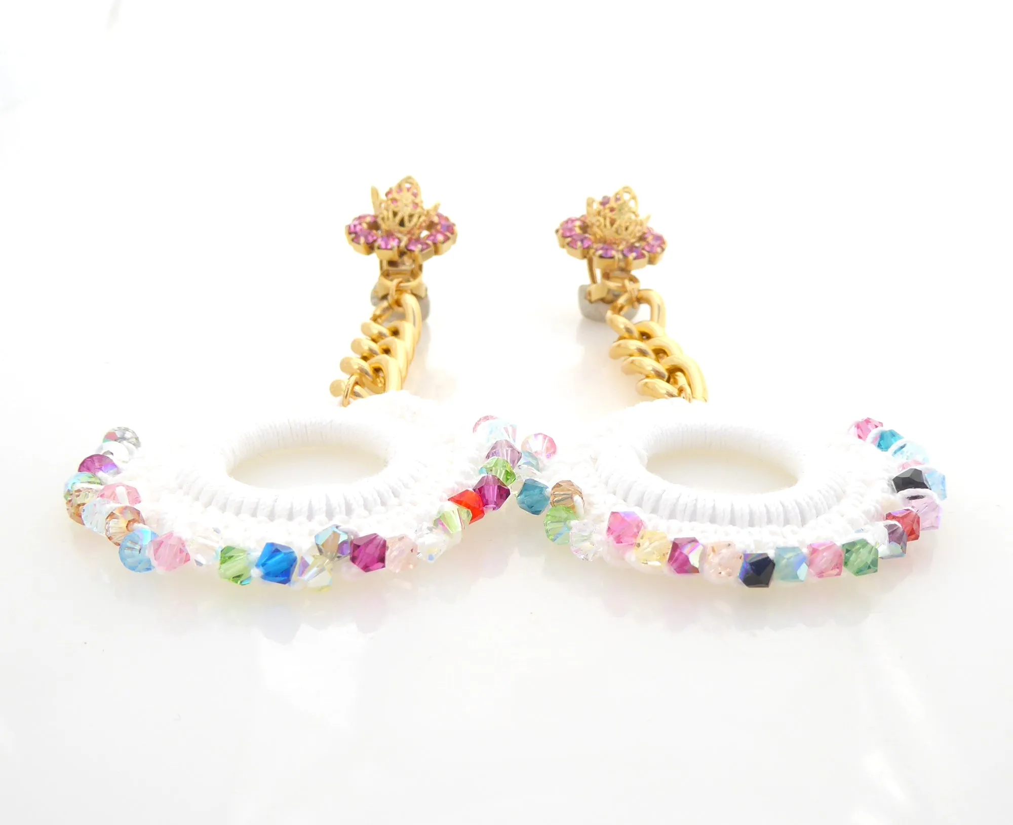 Hot pink and rainbow crystal earrings