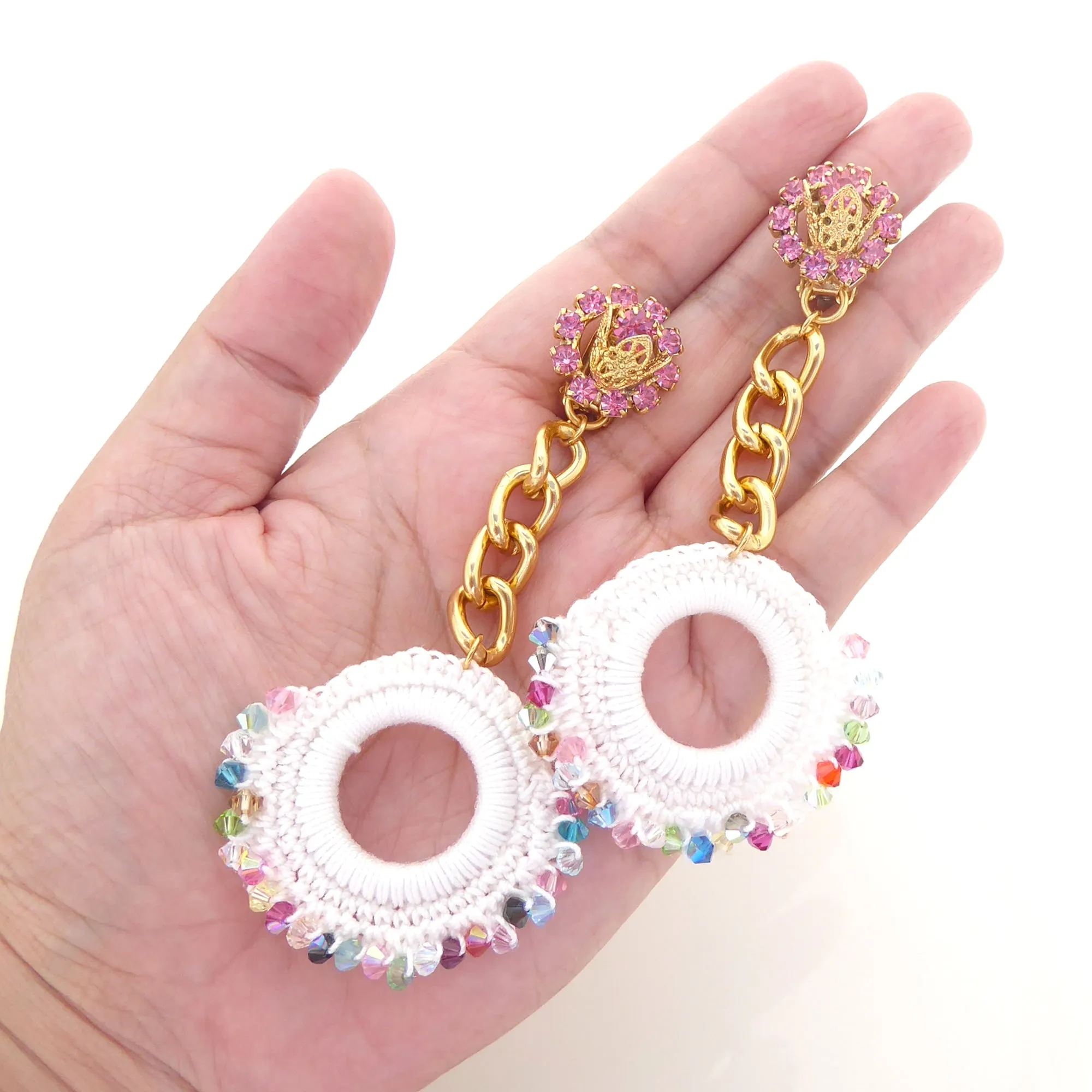Hot pink and rainbow crystal earrings