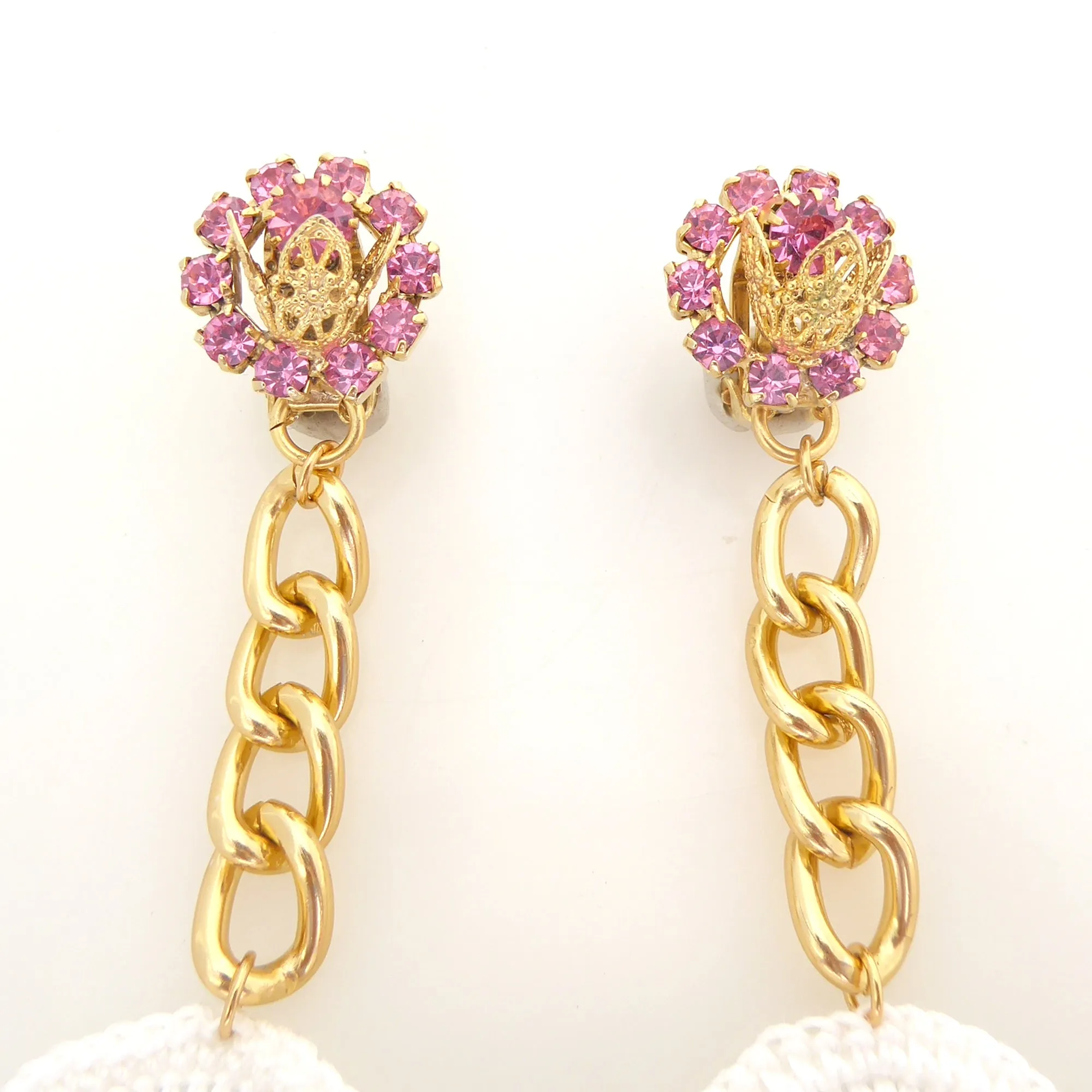 Hot pink and rainbow crystal earrings