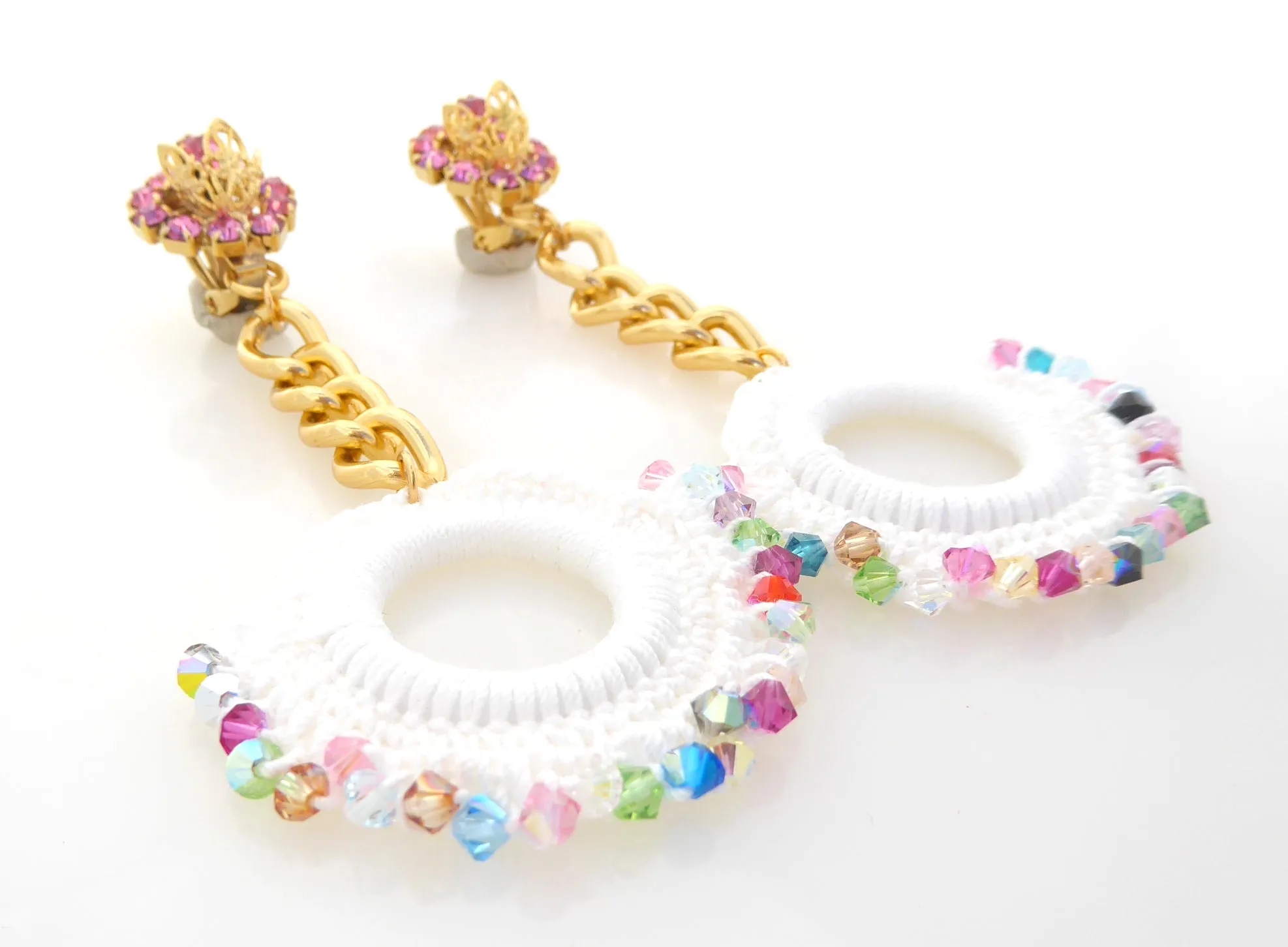 Hot pink and rainbow crystal earrings