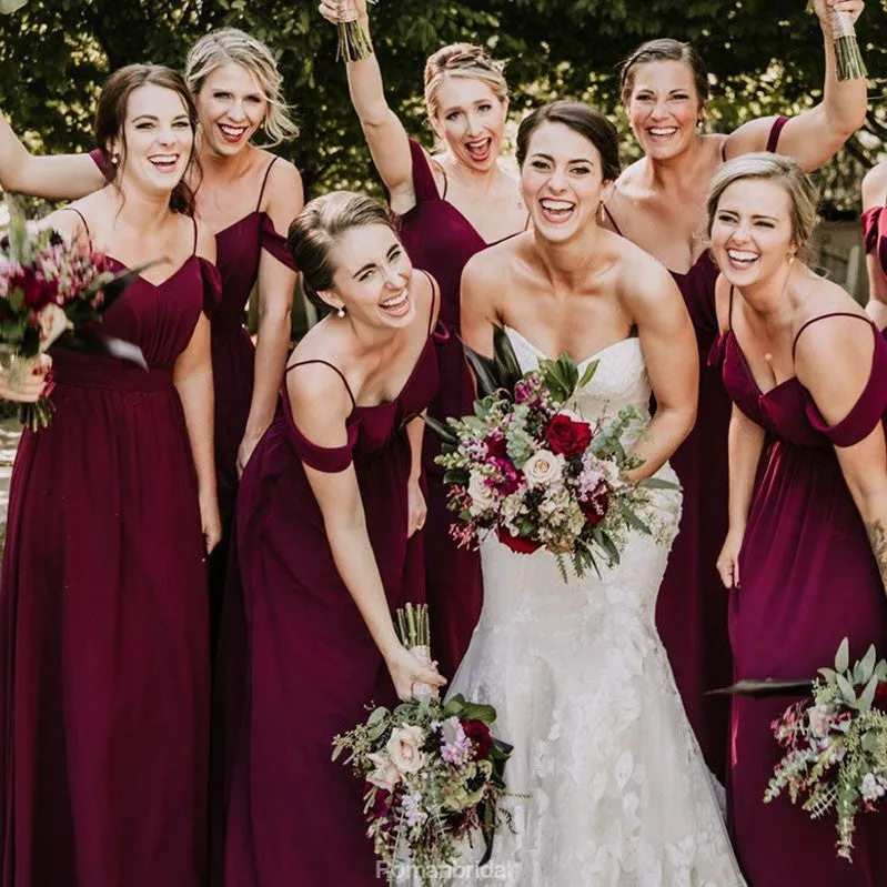 Hot Selling Floor-length Spaghetti Straps V-neck Chiffon Bridesmaid Dresses, BD0528