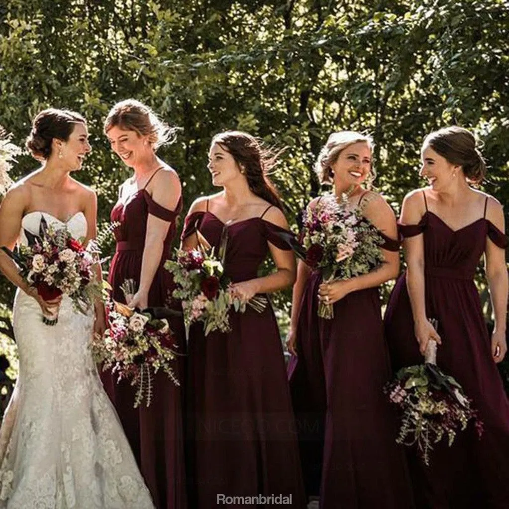 Hot Selling Floor-length Spaghetti Straps V-neck Chiffon Bridesmaid Dresses, BD0528