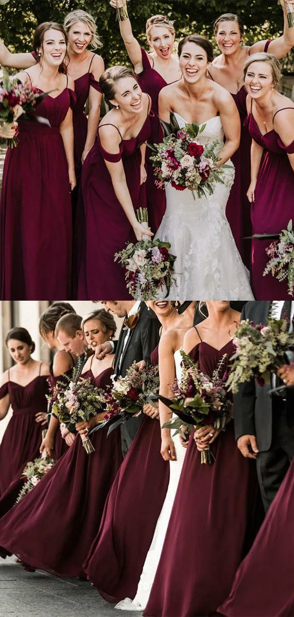 Hot Selling Floor-length Spaghetti Straps V-neck Chiffon Bridesmaid Dresses, BD0528