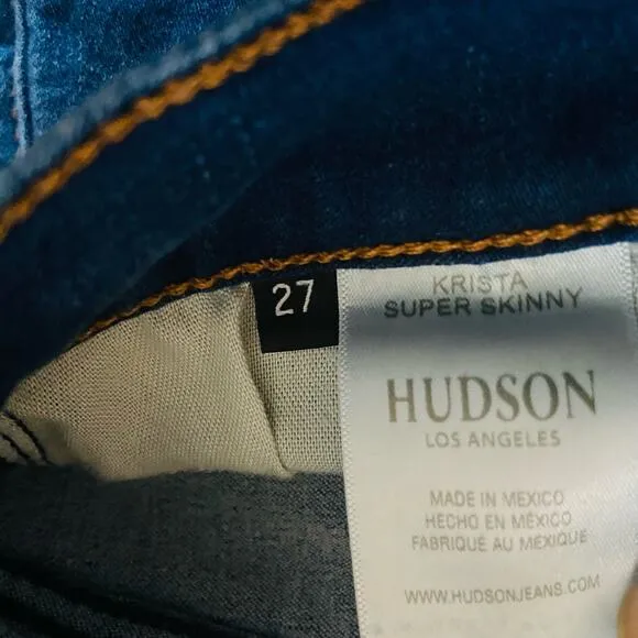 Hudson Crop Krista Super Skinny Blue Jeans, Sz 27