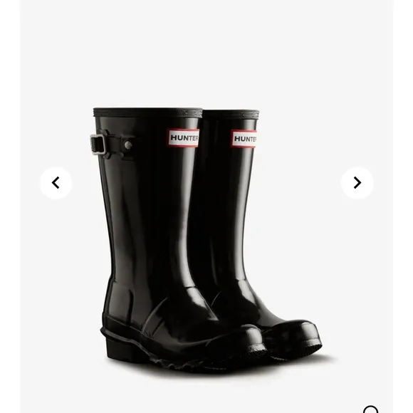 Hunter Orginal Gloss Wellington Black Rain Boots Girls Size 4 EUC