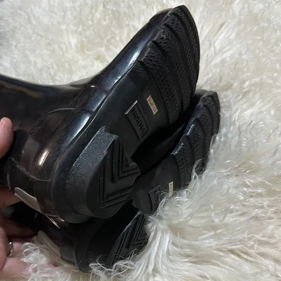 Hunter Orginal Gloss Wellington Black Rain Boots Girls Size 4 EUC