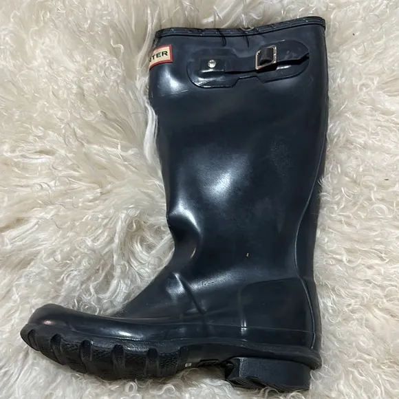 Hunter Original Gloss Navy Blue Wellington Rain Boots GUC Girls/Womens 5