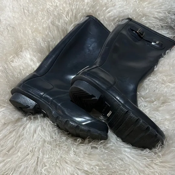 Hunter Original Gloss Navy Blue Wellington Rain Boots GUC Girls/Womens 5