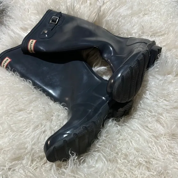 Hunter Original Gloss Navy Blue Wellington Rain Boots GUC Girls/Womens 5