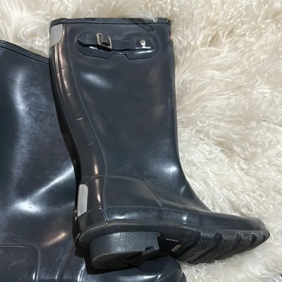 Hunter Original Gloss Navy Blue Wellington Rain Boots GUC Girls/Womens 5