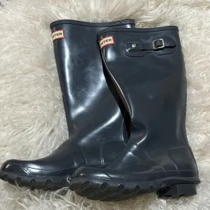 Hunter Original Gloss Navy Blue Wellington Rain Boots GUC Girls/Womens 5