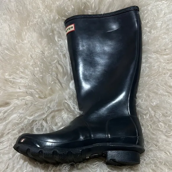 Hunter Original Gloss Navy Blue Wellington Rain Boots GUC Girls/Womens 5