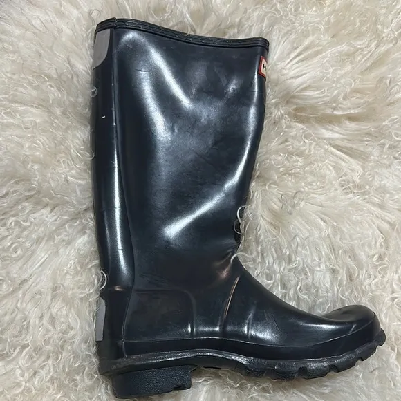Hunter Original Gloss Navy Blue Wellington Rain Boots GUC Girls/Womens 5