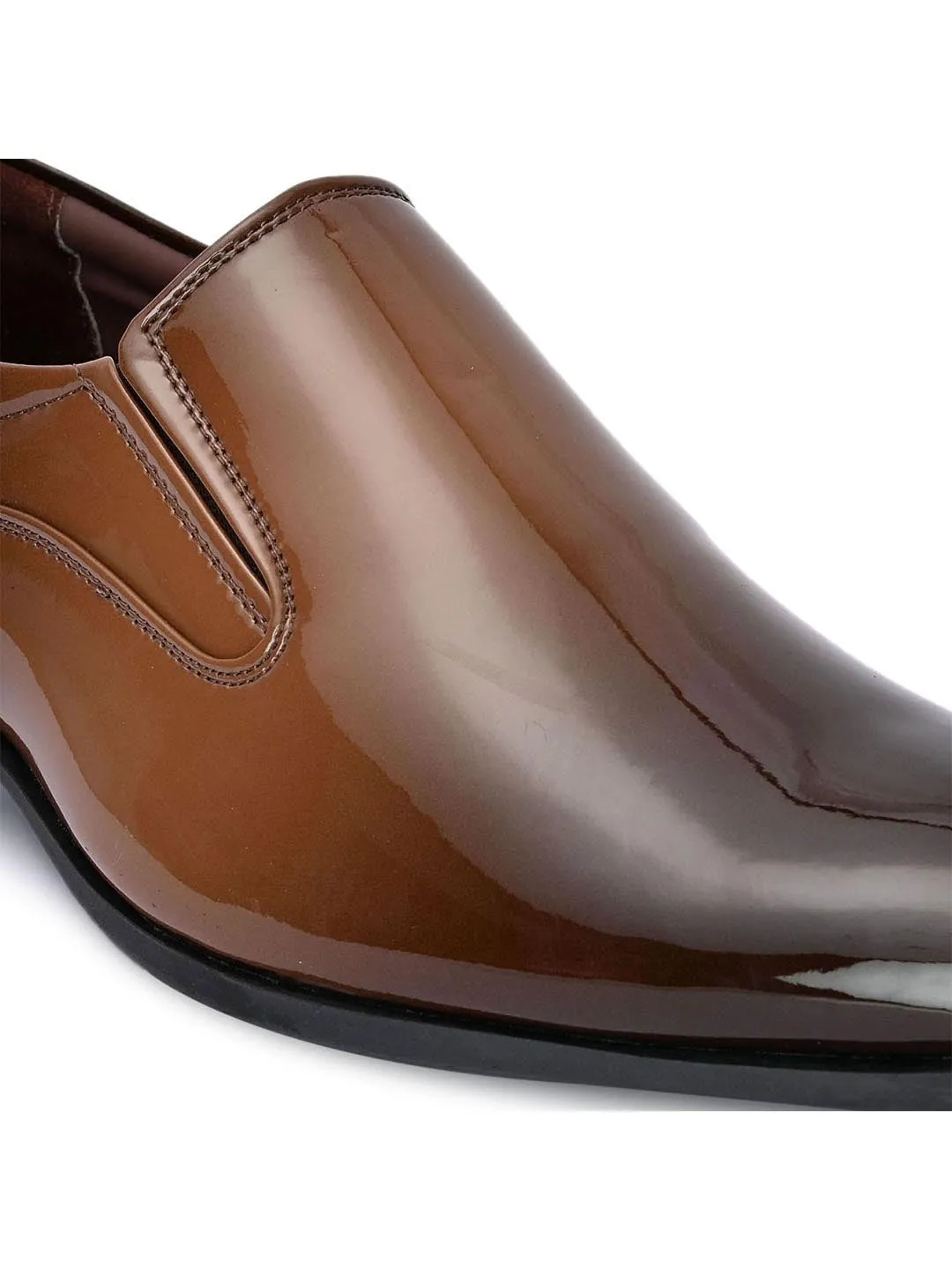 Hydes N Hues Men Brown Solid Leather Formal Slip-Ons