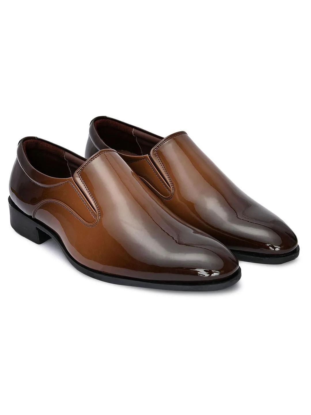 Hydes N Hues Men Brown Solid Leather Formal Slip-Ons