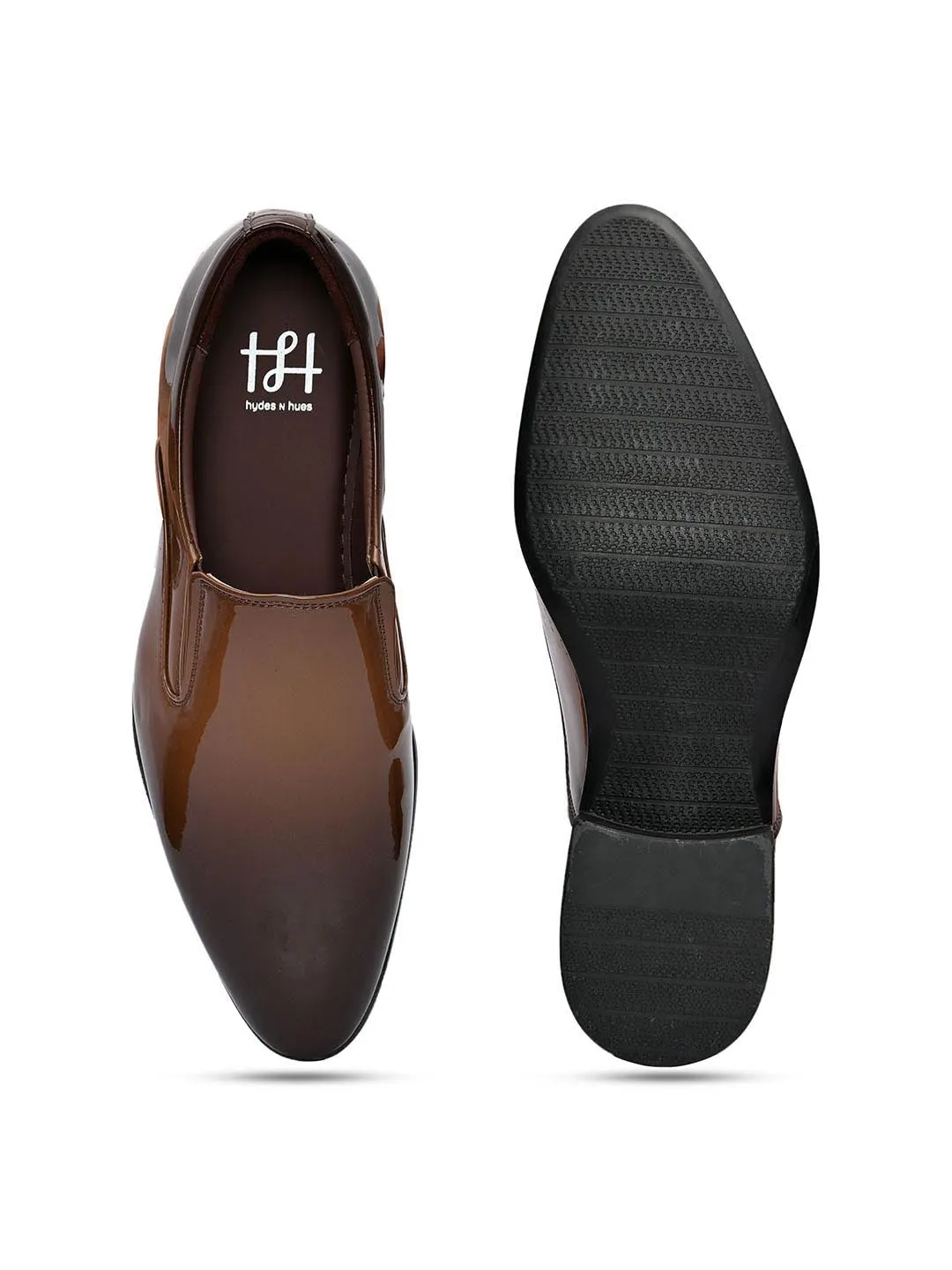 Hydes N Hues Men Brown Solid Leather Formal Slip-Ons