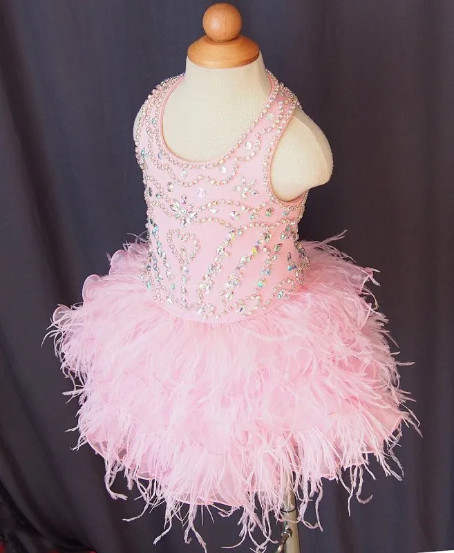 Infant/toddler/baby/children/kids glitz Girl's Feather Pageant Dress 1~4T G047-1