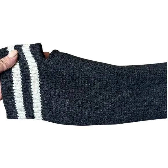 Intermix Bowie Stripe Cropped Knit Top Women's Black Sweater with White Stripes