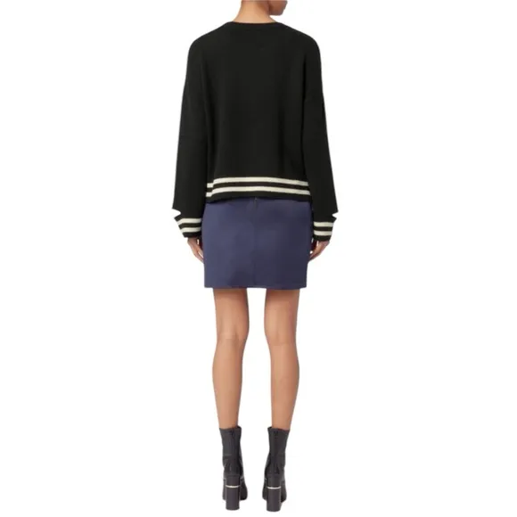 Intermix Bowie Stripe Cropped Knit Top Women's Black Sweater with White Stripes
