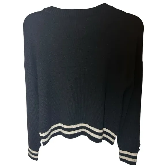 Intermix Bowie Stripe Cropped Knit Top Women's Black Sweater with White Stripes