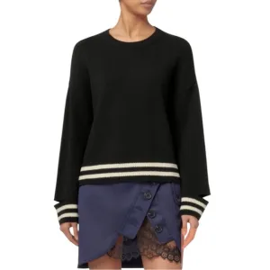 Intermix Bowie Stripe Cropped Knit Top Women's Black Sweater with White Stripes