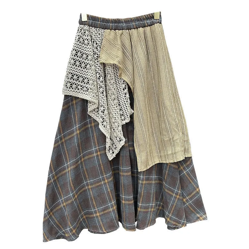 Irregular Color-Contrast Check Skirt