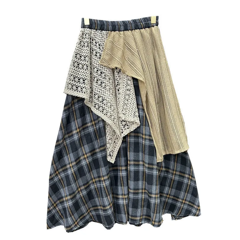 Irregular Color-Contrast Check Skirt