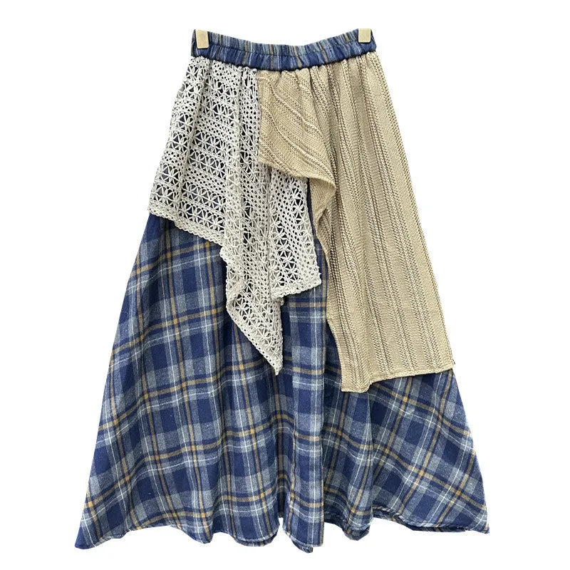 Irregular Color-Contrast Check Skirt
