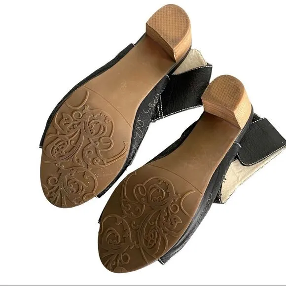 ITALMODA Black Leather Sling Back Open Toe Sandals Heel Floral Design 41
