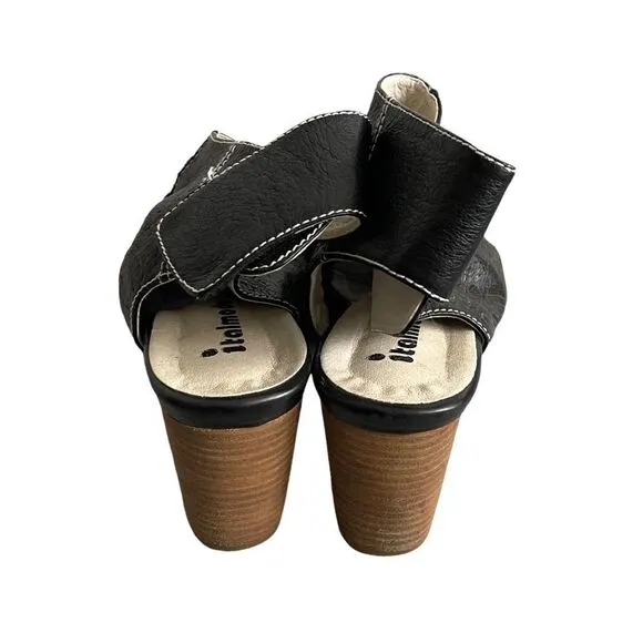 ITALMODA Black Leather Sling Back Open Toe Sandals Heel Floral Design 41